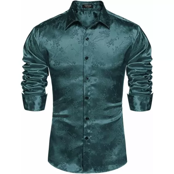 COOFANDY Men's Satin Dress Shirts Long Sleeve Luxury Floral Silk Button Down Shirt