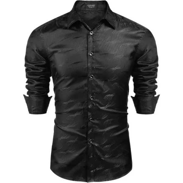 COOFANDY Men's Satin Dress Shirts Long Sleeve Luxury Floral Silk Button Down Shirt
