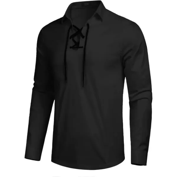COOFANDY Mens Scottish Jacobite Ghillie Kilt Shirts Medieval Renaissance Pirate Costume Long Sleeve Lace Up Henley Shirt