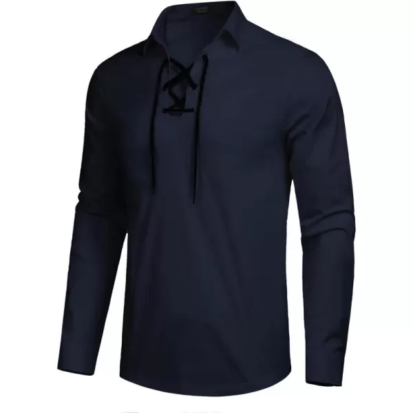 COOFANDY Mens Scottish Jacobite Ghillie Kilt Shirts Medieval Renaissance Pirate Costume Long Sleeve Lace Up Henley Shirt