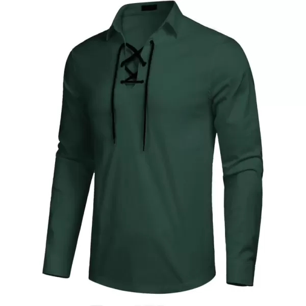COOFANDY Mens Scottish Jacobite Ghillie Kilt Shirts Medieval Renaissance Pirate Costume Long Sleeve Lace Up Henley Shirt
