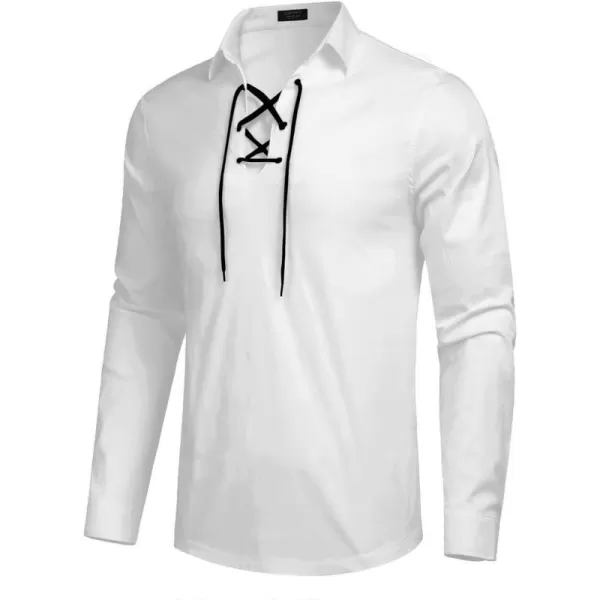 COOFANDY Mens Scottish Jacobite Ghillie Kilt Shirts Medieval Renaissance Pirate Costume Long Sleeve Lace Up Henley Shirt