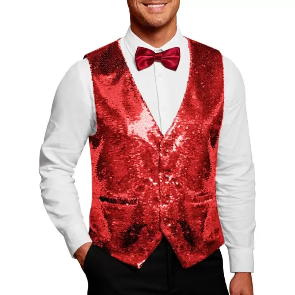COOFANDY Men's Sequins Vest Slim Fit Christmas Party Vest Shiny Dress Waistcoat for Wedding, Prom, Events