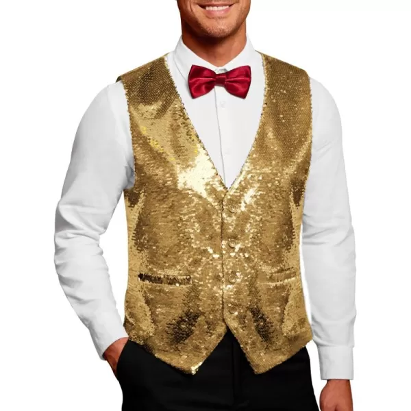 COOFANDY Men's Sequins Vest Slim Fit Christmas Party Vest Shiny Dress Waistcoat for Wedding, Prom, Events