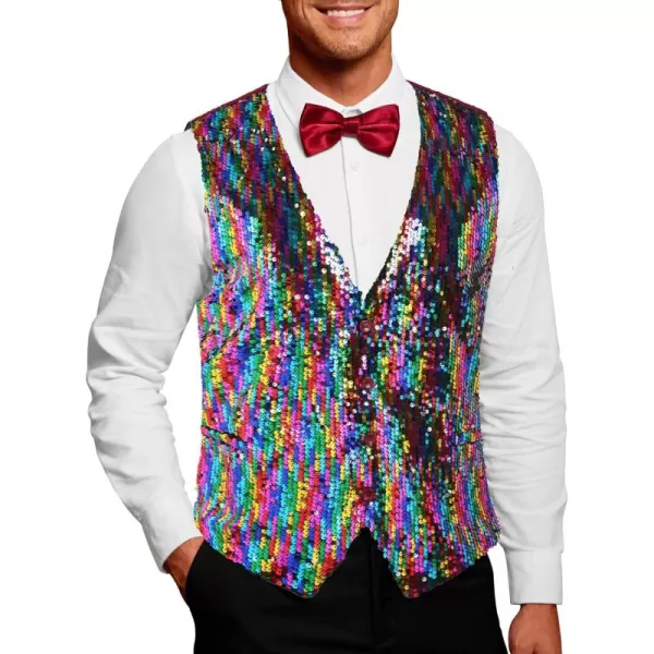 COOFANDY Men's Sequins Vest Slim Fit Christmas Party Vest Shiny Dress Waistcoat for Wedding, Prom, Events