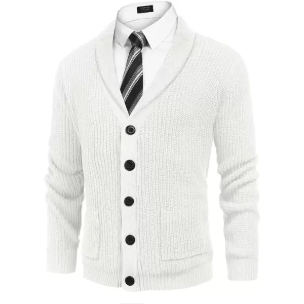 COOFANDY Men's Shawl Collar Cardigan Sweater Slim Fit Cable Knit Button up Sweater with Pockets