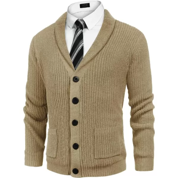 COOFANDY Men's Shawl Collar Cardigan Sweater Slim Fit Cable Knit Button up Sweater with Pockets