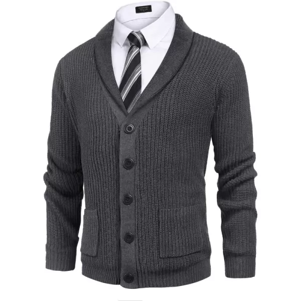 COOFANDY Men's Shawl Collar Cardigan Sweater Slim Fit Cable Knit Button up Sweater with Pockets