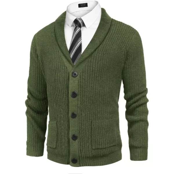 COOFANDY Men's Shawl Collar Cardigan Sweater Slim Fit Cable Knit Button up Sweater with Pockets