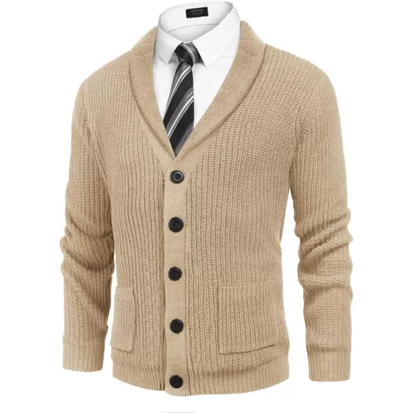 COOFANDY Men's Shawl Collar Cardigan Sweater Slim Fit Cable Knit Button up Sweater with Pockets