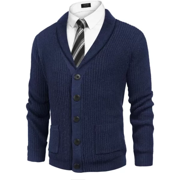 COOFANDY Men's Shawl Collar Cardigan Sweater Slim Fit Cable Knit Button up Sweater with Pockets