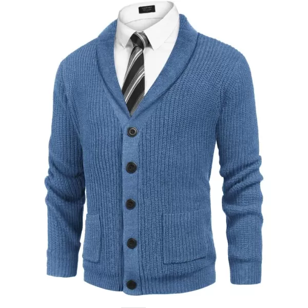 COOFANDY Men's Shawl Collar Cardigan Sweater Slim Fit Cable Knit Button up Sweater with Pockets