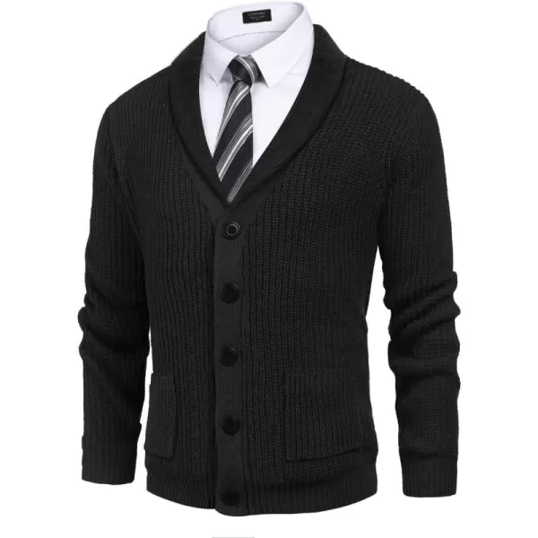 COOFANDY Men's Shawl Collar Cardigan Sweater Slim Fit Cable Knit Button up Sweater with Pockets