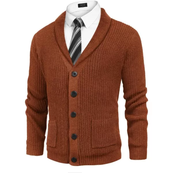 COOFANDY Men's Shawl Collar Cardigan Sweater Slim Fit Cable Knit Button up Sweater with Pockets