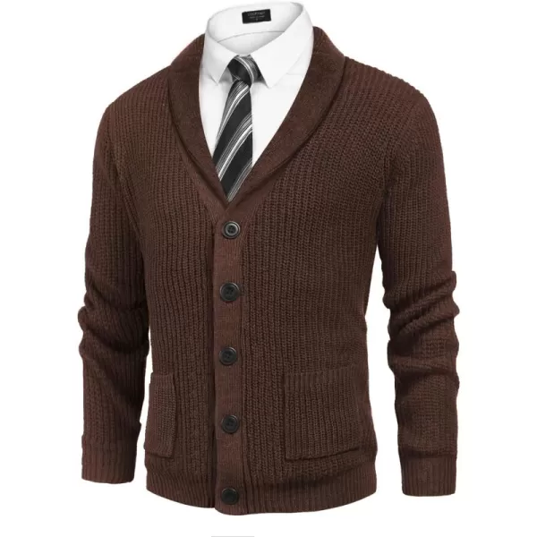 COOFANDY Men's Shawl Collar Cardigan Sweater Slim Fit Cable Knit Button up Sweater with Pockets