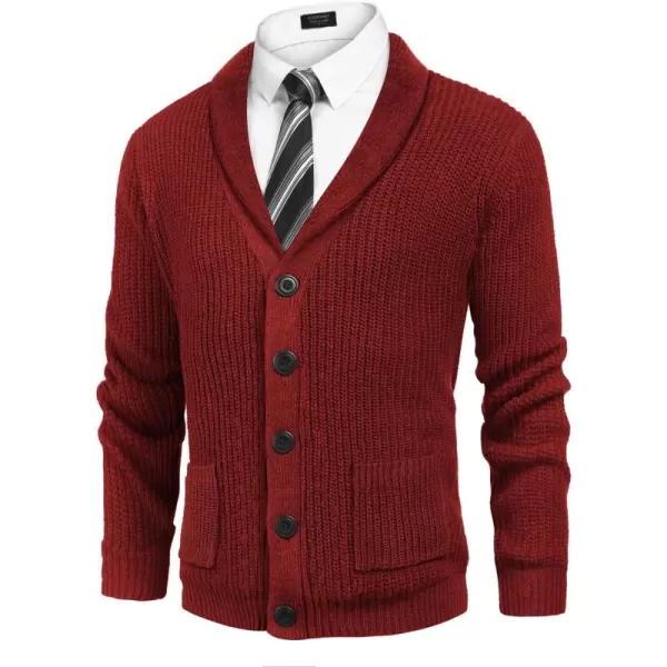 COOFANDY Men's Shawl Collar Cardigan Sweater Slim Fit Cable Knit Button up Sweater with Pockets