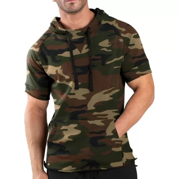 COOFANDY Men's Short Sleeve Hoodie Workout Gym Sweatshirt Muscle Fit Fashion Athletic Hoodies Pullover Cotton Hooded T-Shirts