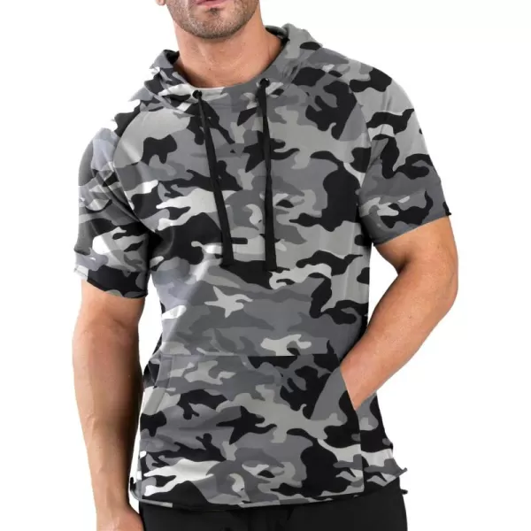 COOFANDY Men's Short Sleeve Hoodie Workout Gym Sweatshirt Muscle Fit Fashion Athletic Hoodies Pullover Cotton Hooded T-Shirts