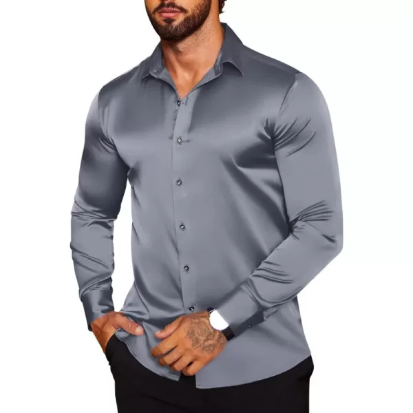 COOFANDY Men's Silk Satin Dress Shirts Jacquard Long Sleeve Floral Button Up Shirts Party Prom Wedding Shirt