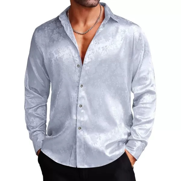COOFANDY Men's Silk Satin Dress Shirts Jacquard Long Sleeve Floral Button Up Shirts Party Prom Wedding Shirt