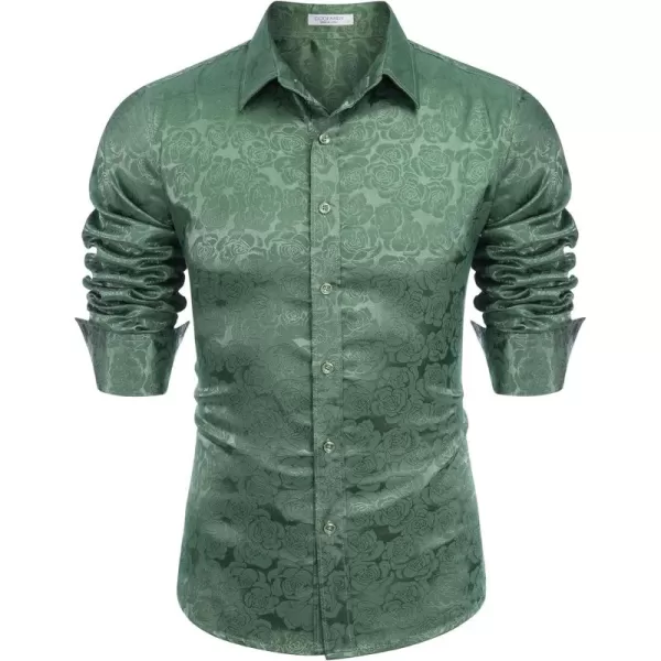 COOFANDY Men's Silk Satin Dress Shirts Jacquard Long Sleeve Floral Button Up Shirts Party Prom Wedding Shirt