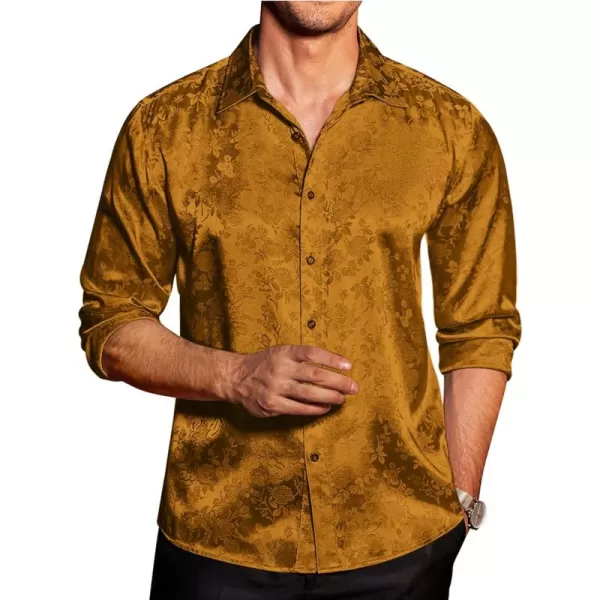 COOFANDY Men's Silk Satin Dress Shirts Jacquard Long Sleeve Floral Button Up Shirts Party Prom Wedding Shirt