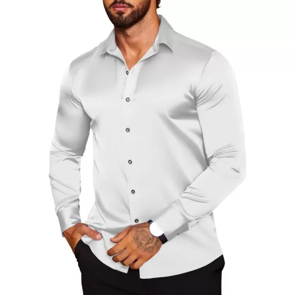 COOFANDY Men's Silk Satin Dress Shirts Jacquard Long Sleeve Floral Button Up Shirts Party Prom Wedding Shirt