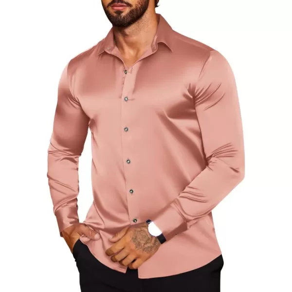 COOFANDY Men's Silk Satin Dress Shirts Jacquard Long Sleeve Floral Button Up Shirts Party Prom Wedding Shirt