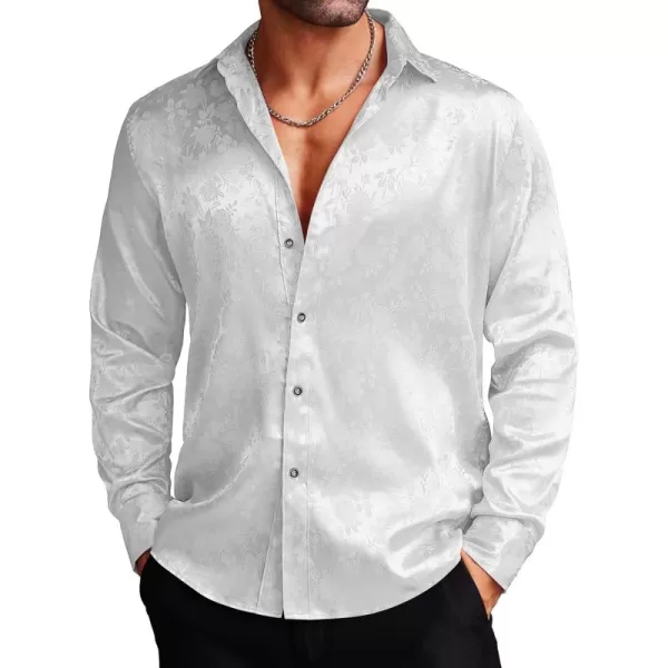 COOFANDY Men's Silk Satin Dress Shirts Jacquard Long Sleeve Floral Button Up Shirts Party Prom Wedding Shirt