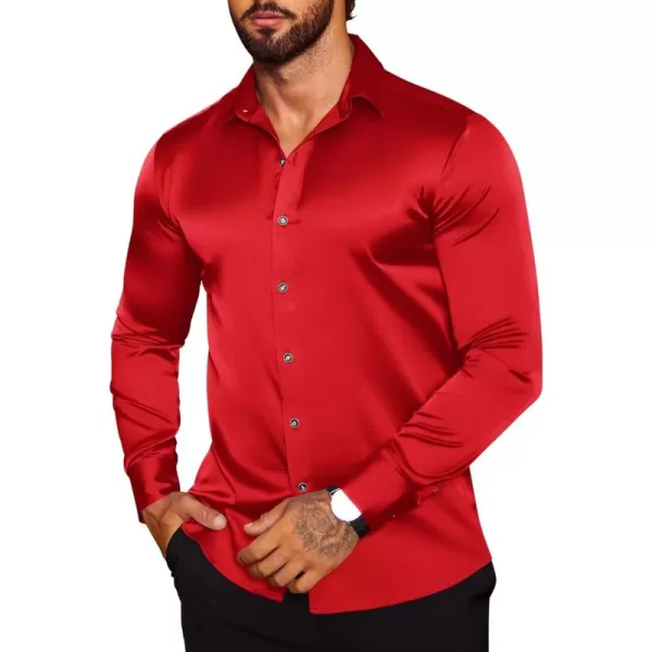 COOFANDY Men's Silk Satin Dress Shirts Jacquard Long Sleeve Floral Button Up Shirts Party Prom Wedding Shirt