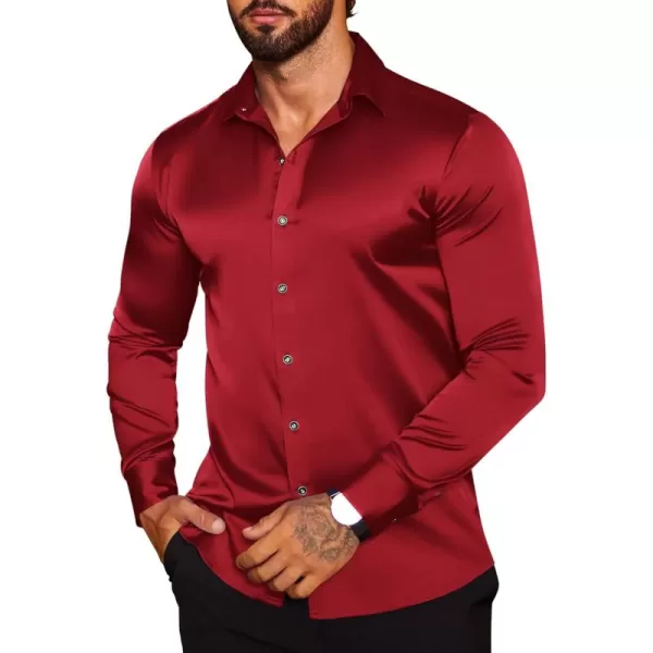 COOFANDY Men's Silk Satin Dress Shirts Jacquard Long Sleeve Floral Button Up Shirts Party Prom Wedding Shirt