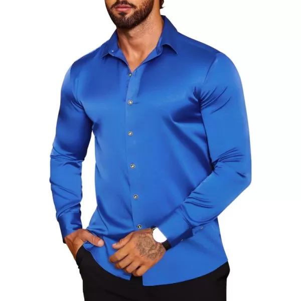 COOFANDY Men's Silk Satin Dress Shirts Jacquard Long Sleeve Floral Button Up Shirts Party Prom Wedding Shirt