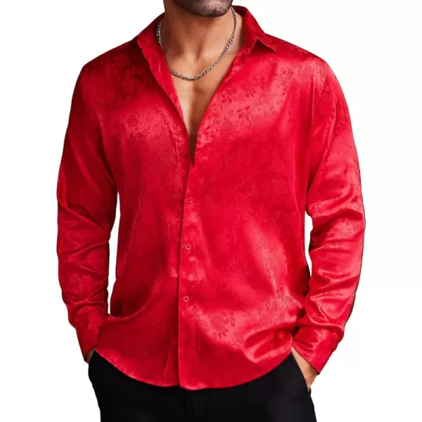 COOFANDY Men's Silk Satin Dress Shirts Jacquard Long Sleeve Floral Button Up Shirts Party Prom Wedding Shirt