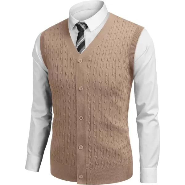 COOFANDY Men's Sleeveless Sweater Vest V-Neck Casual Cable Knit Button Down Cardigan Vest