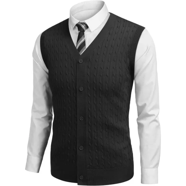COOFANDY Men's Sleeveless Sweater Vest V-Neck Casual Cable Knit Button Down Cardigan Vest