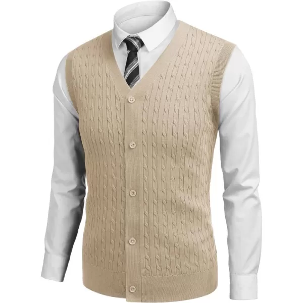 COOFANDY Men's Sleeveless Sweater Vest V-Neck Casual Cable Knit Button Down Cardigan Vest