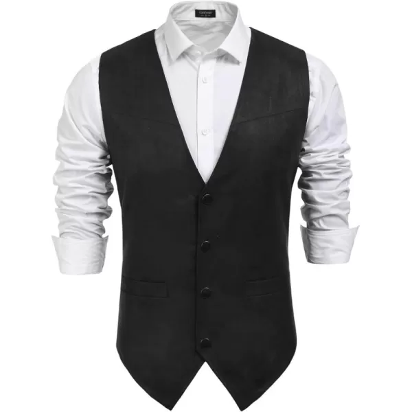 COOFANDY Men's Suede Leather Suit Vest Casual Western Vest Jacket Slim Fit Vest Waistcoat