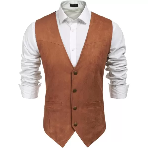 COOFANDY Men's Suede Leather Suit Vest Casual Western Vest Jacket Slim Fit Vest Waistcoat