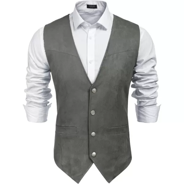 COOFANDY Men's Suede Leather Suit Vest Casual Western Vest Jacket Slim Fit Vest Waistcoat