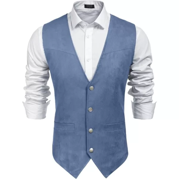 COOFANDY Men's Suede Leather Suit Vest Casual Western Vest Jacket Slim Fit Vest Waistcoat