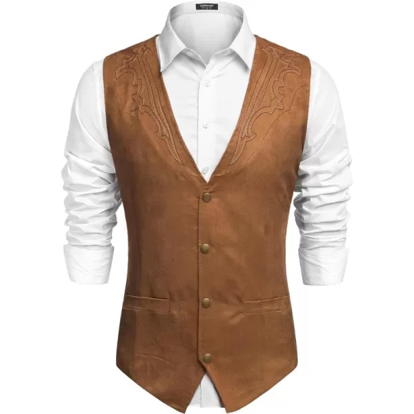 COOFANDY Men's Suede Leather Suit Vest Casual Western Vest Jacket Slim Fit Vest Waistcoat)