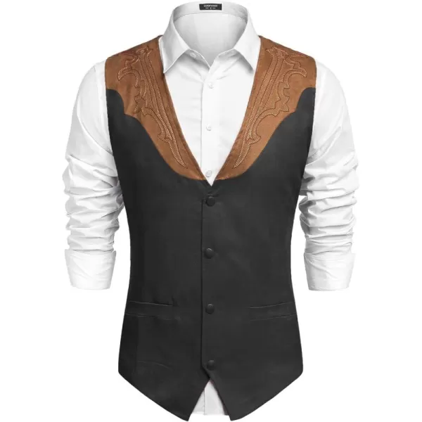 COOFANDY Men's Suede Leather Suit Vest Casual Western Vest Jacket Slim Fit Vest Waistcoat)