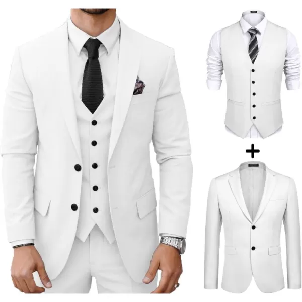 COOFANDY Men's Suit Jacket and Vest Set Slim Fit 2 Pieces Suits Two Button Blazer Jacket Formal Business Dress Vest