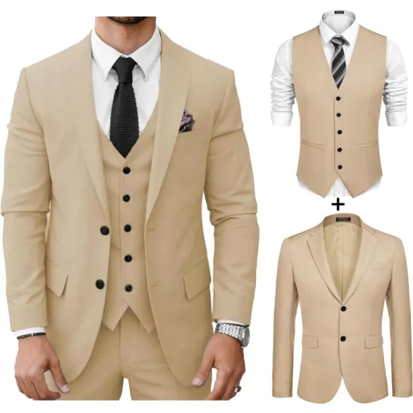 COOFANDY Men's Suit Jacket and Vest Set Slim Fit 2 Pieces Suits Two Button Blazer Jacket Formal Business Dress Vest