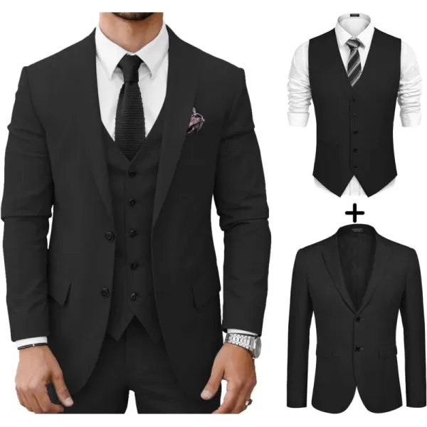 COOFANDY Men's Suit Jacket and Vest Set Slim Fit 2 Pieces Suits Two Button Blazer Jacket Formal Business Dress Vest