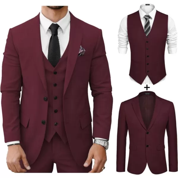 COOFANDY Men's Suit Jacket and Vest Set Slim Fit 2 Pieces Suits Two Button Blazer Jacket Formal Business Dress Vest