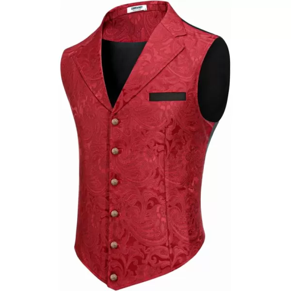 COOFANDY Mens Suit Vest Paisley Floral Victorian Vests Gothic Steampunk Formal Waistcoat Tuxedo Vests with Notched Lapels