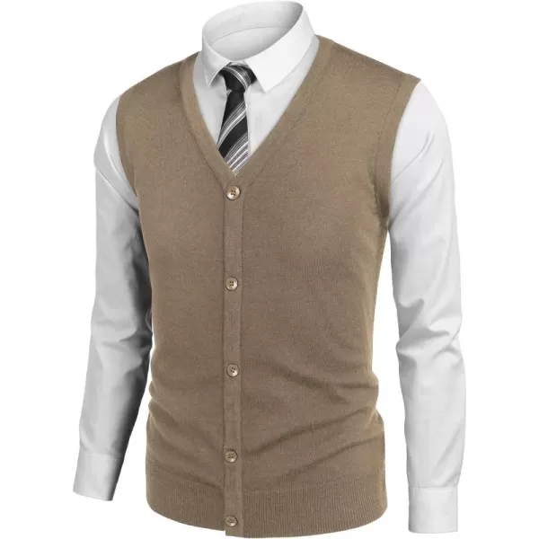 COOFANDY Men's Sweater Vest V Neck Casual Sleeveless Knitted Button Cardigan Vest