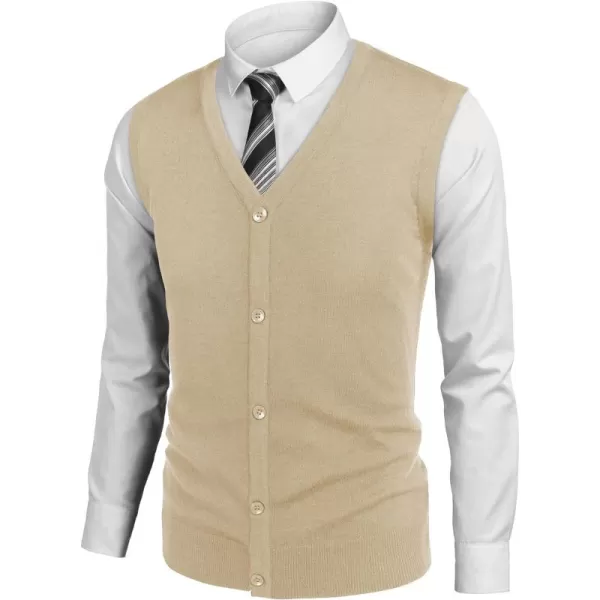 COOFANDY Men's Sweater Vest V Neck Casual Sleeveless Knitted Button Cardigan Vest