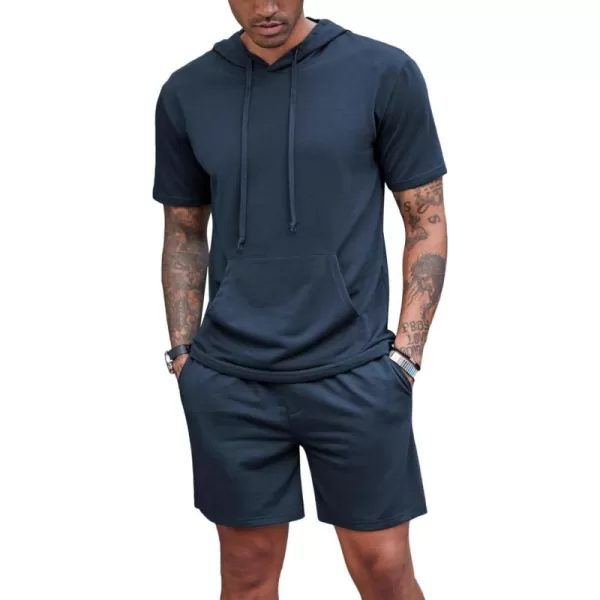 COOFANDY Men's Tracksuit 2 Piece Hooded Athletic Sweatsuit Short Sleeve Casual Sports Hoodie Shorts Set